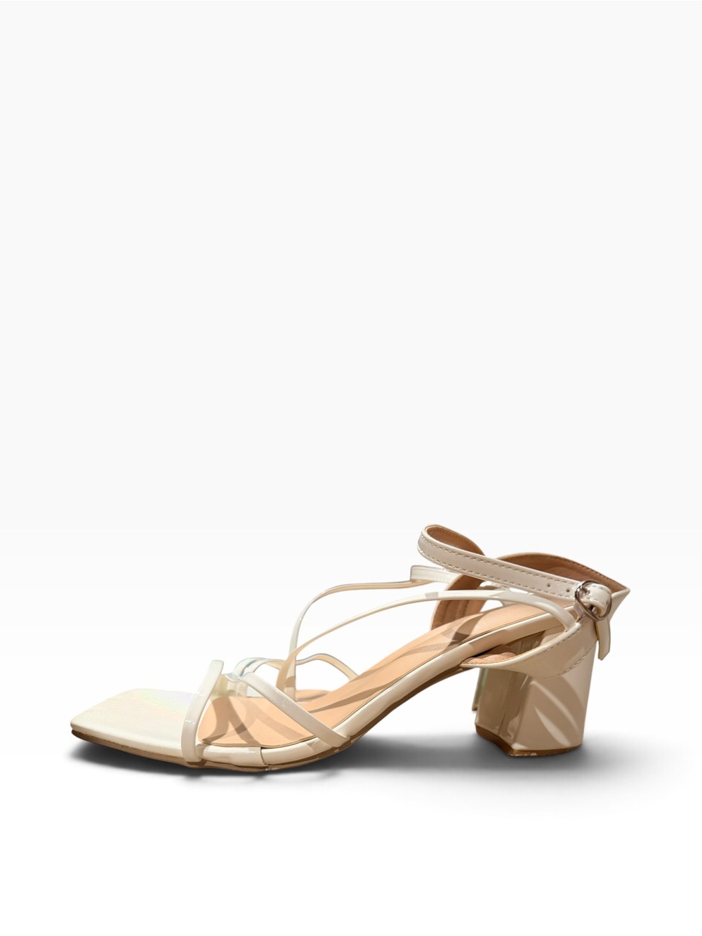 Strappy White Block Heel Sandals